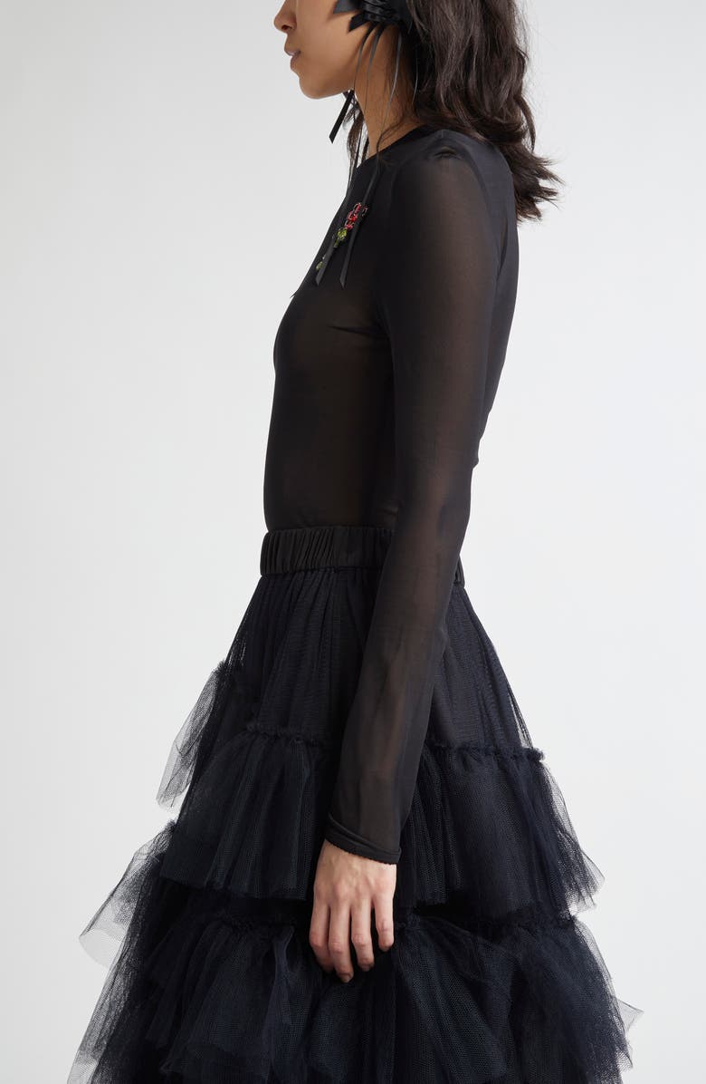 Simone Rocha Crystal Flower Fitted Sheer Mesh Ballet Top, Alternate, color, 