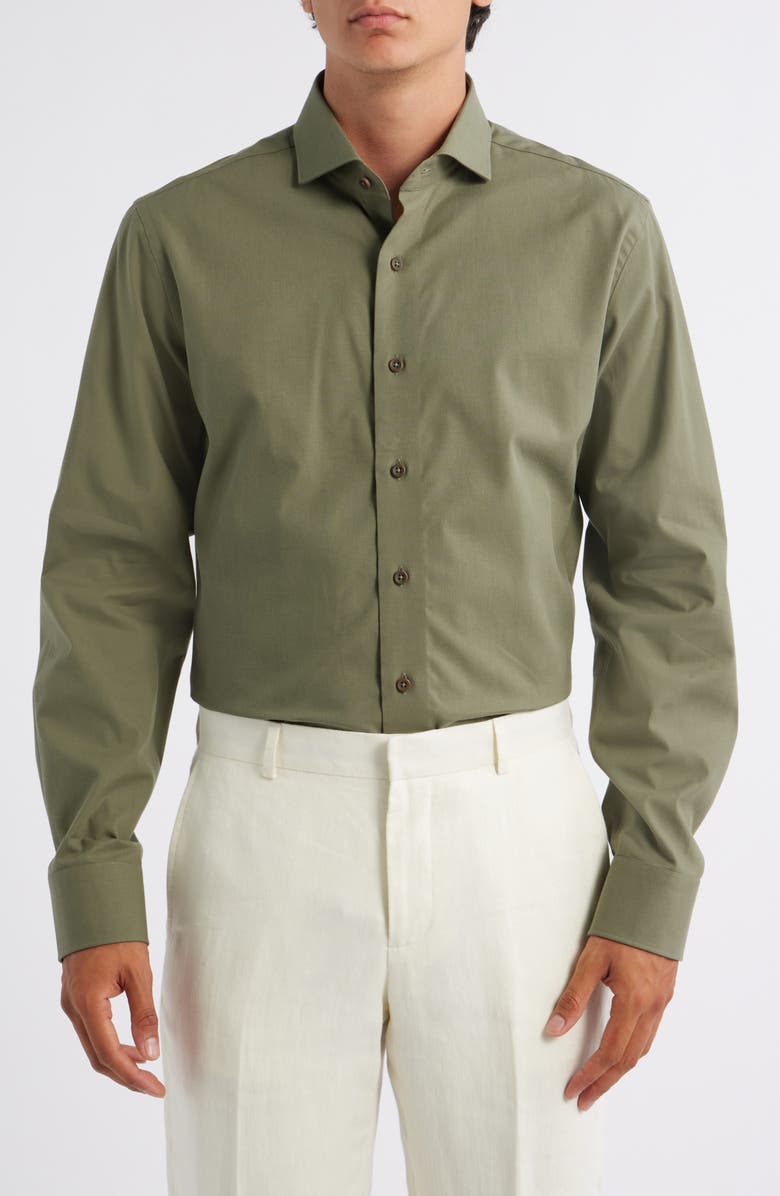 Lorenzo Uomo Trim Fit Solid Green Cotton Dress Shirt, Main, color, Hunter