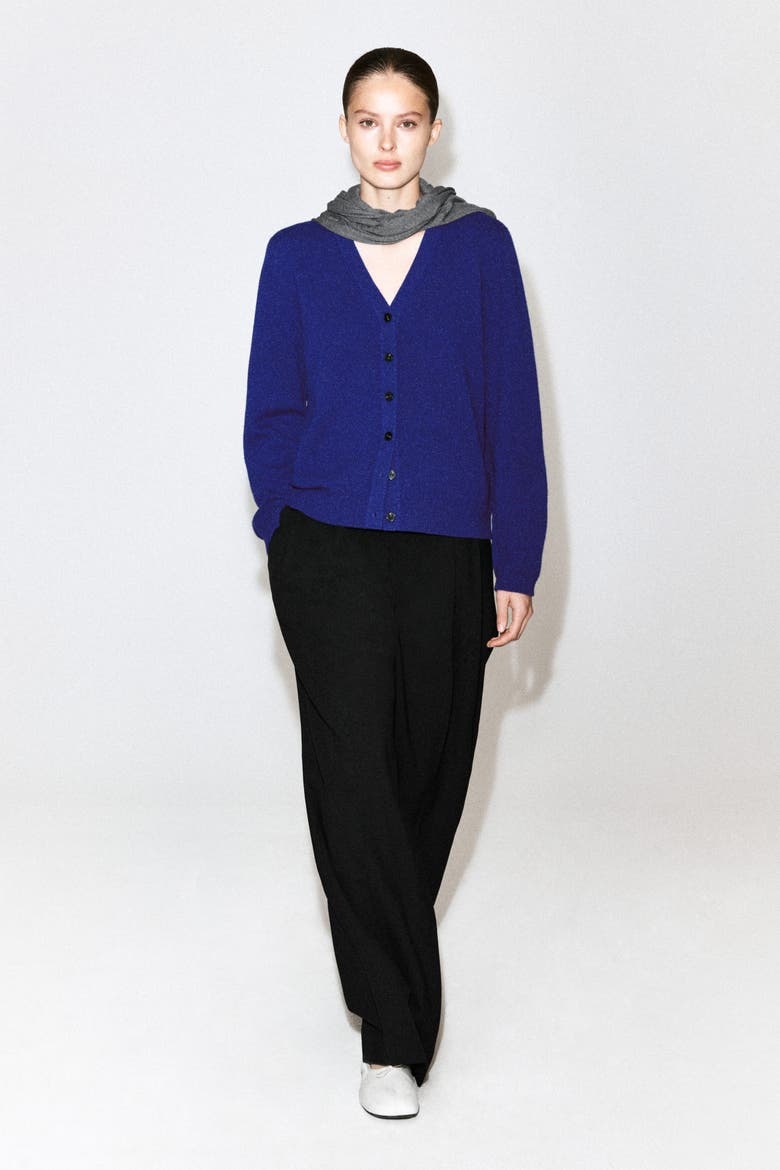 Merino Wool V-neck Cardigan, Alternate, color, COBALT BLUE