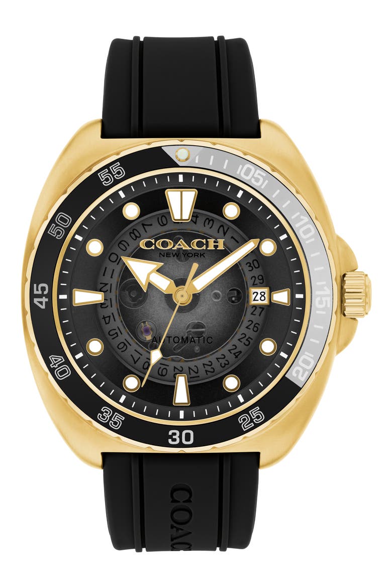 Charter Silicone Strap Watch, 44.5mm, Main, color, BLACK