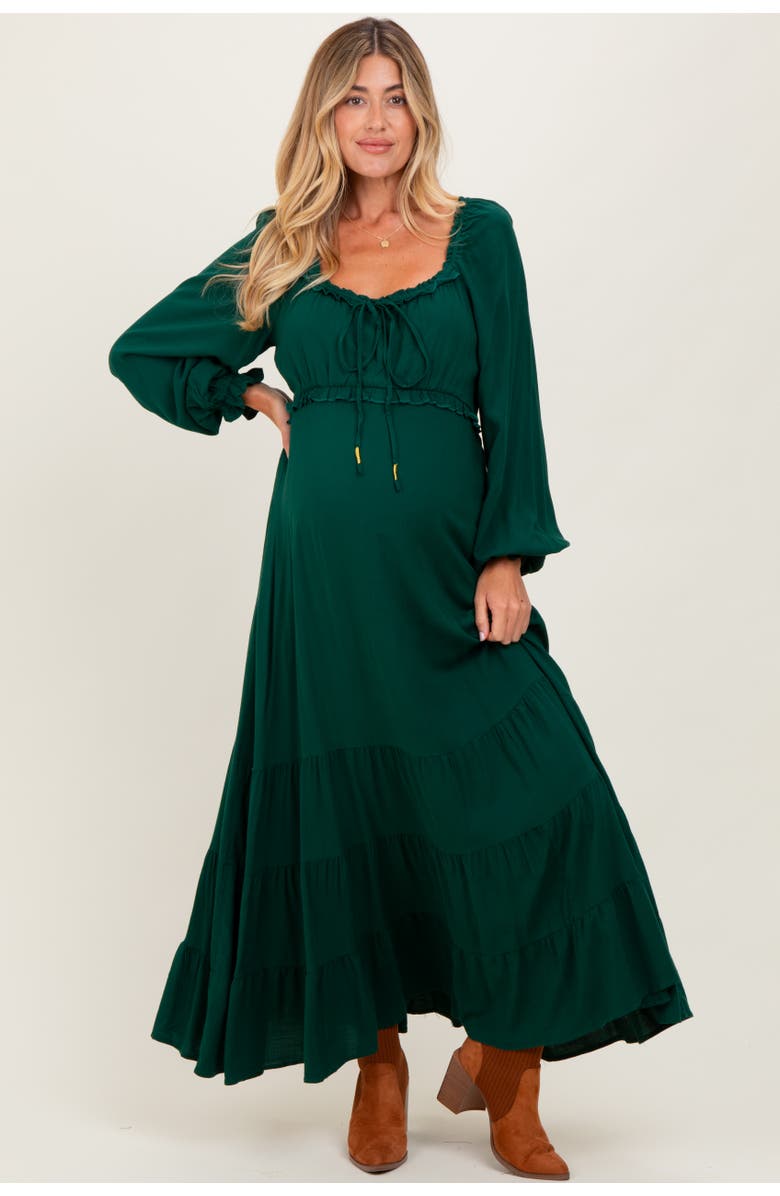 PinkBlush Ruffled Fit And Flare Maxi Dress, Main, color, Forest Green