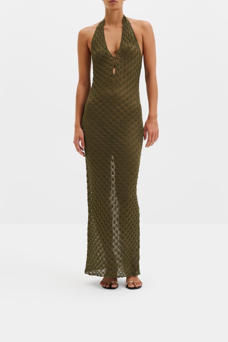 Esra Knitted Halterneck Maxi Dress, Alternate, color, Dusty Olive
