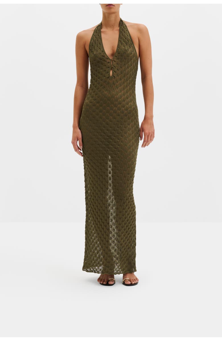 Malina Esra Knitted Halterneck Maxi Dress, Alternate, color, Dusty Olive