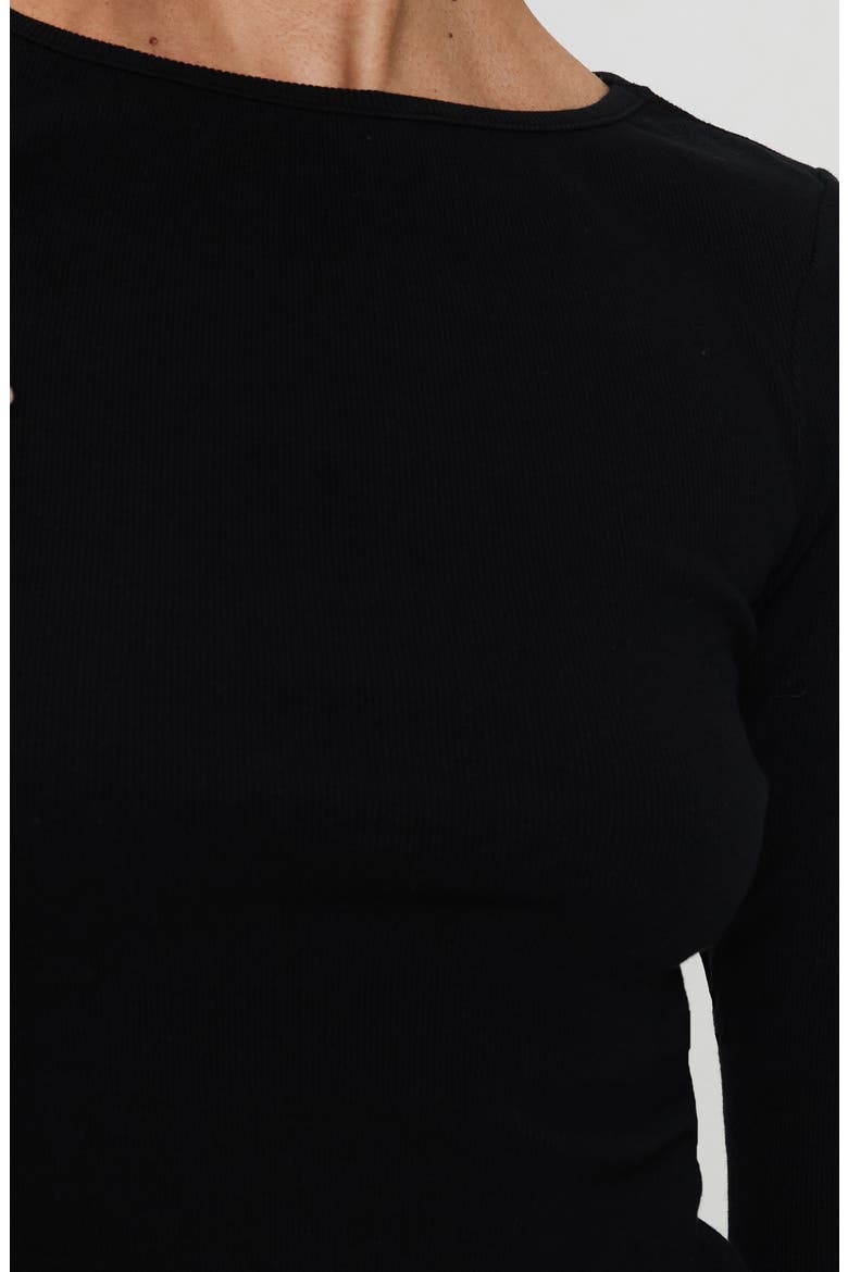 Elaia Ribbed Three Quarter Sleeve Top, Alternate, color, BLACK