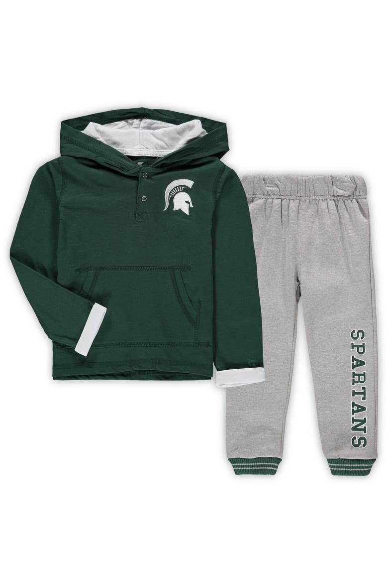 Toddler Colosseum Green/Heathered Gray Michigan State Spartans Poppies Hoodie and Sweatpants Set, Main, color, Green