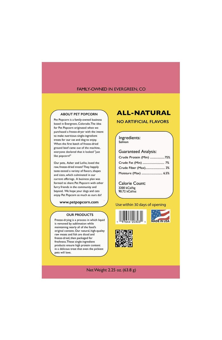 Pet Popcorn Freeze Dried Raw Treats, Salmon, 2.5oz Bag, Dog & Cat Snacks, Alternate, color, Multicolored