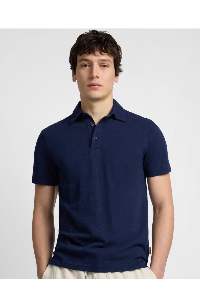 Onia Stretch Linen Jersey Short Sleeve Polo, Main, color, Midnight