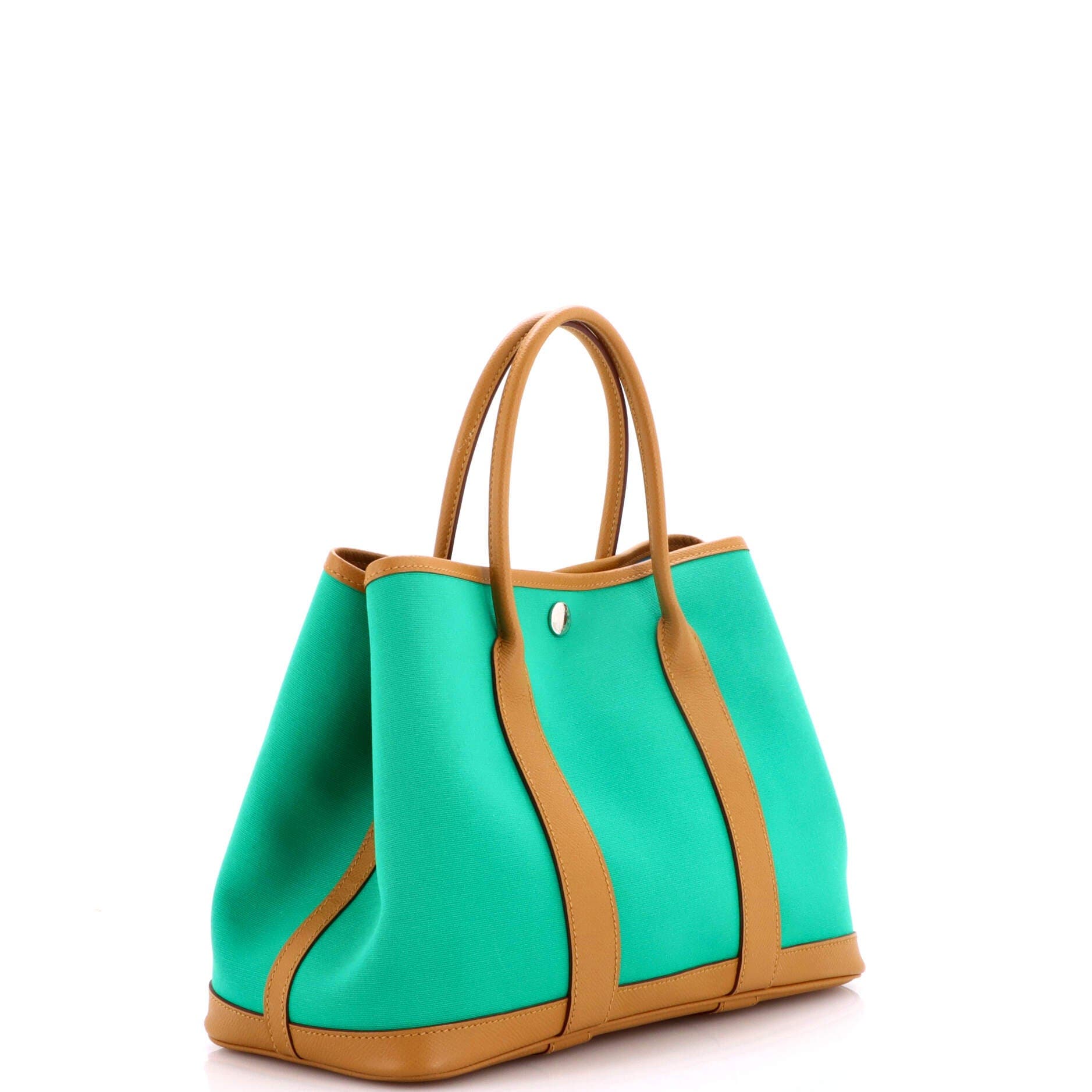 Pre-Owned Hermes Garden Party Tote Toile and Leather 30, Alternate, color, Vert Jade