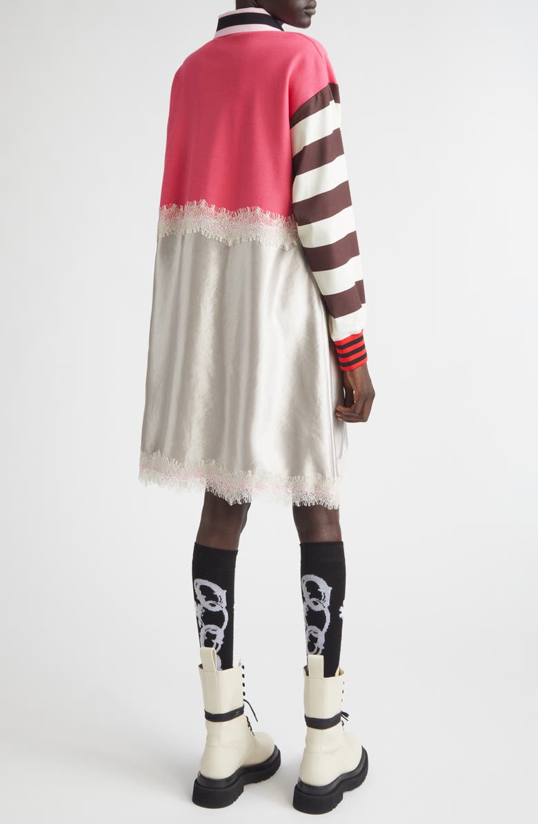 Chopova Lowena Long Sleeve Piqué & Satin Polo Dress, Alternate, color, Pink Multi