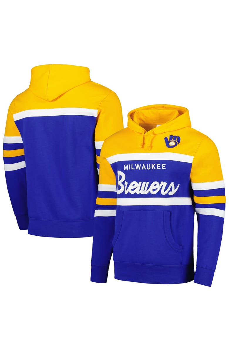 Mitchell & Ness Men's Mitchell & Ness Royal/Gold Milwaukee Brewers Head Coach Pullover Hoodie, Alternate, color, 