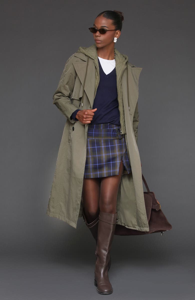 Avec Les Filles Double Breasted Trench with Hooded Quilted Bib, Alternate, color, Sage