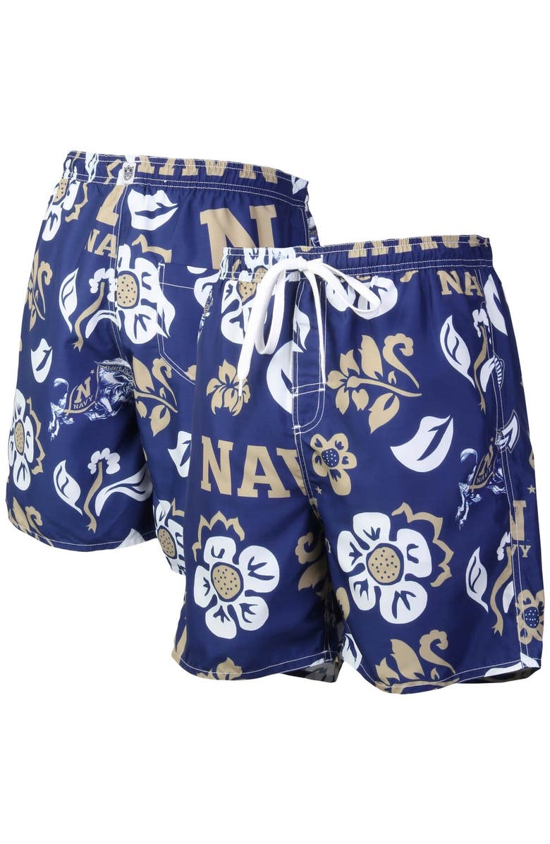 Wes & Willy Men's Wes & Willy Navy Navy Midshipmen Floral Volley Logo Swim Trunks, Main, color, 