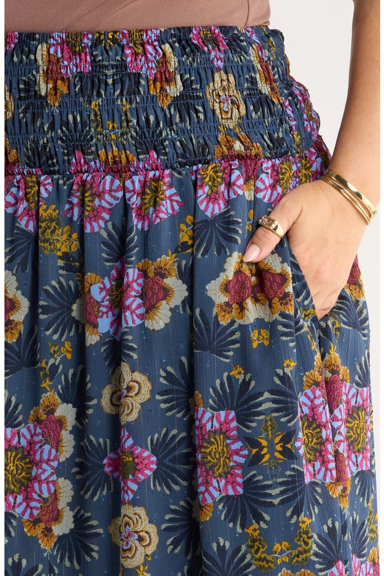 Smocked Waist Maxi Skirt, Alternate, color, GREEN GABLES BLOOMING BORDER