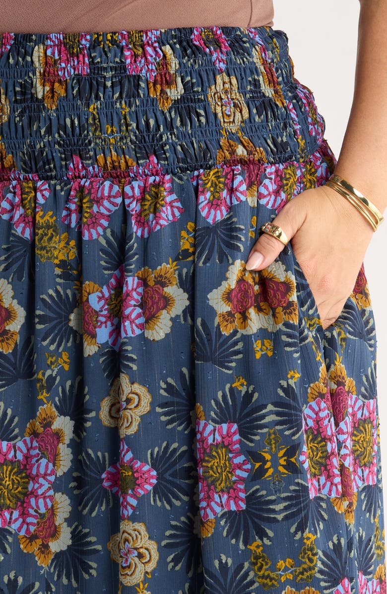 Treasure & Bond Smocked Waist Maxi Skirt, Alternate, color, Green Gables Blooming Border