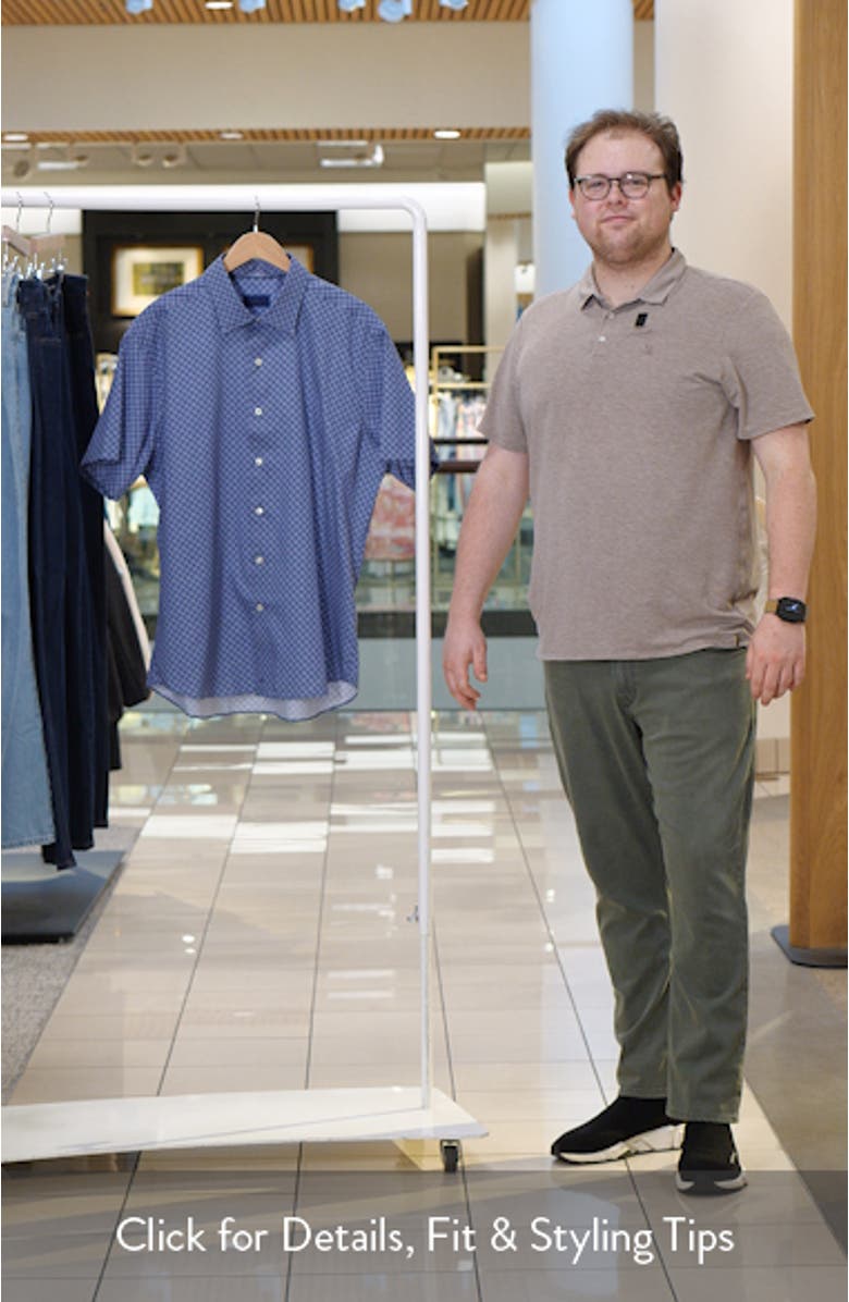Neat Print Short Sleeve Cotton Button-Up Shirt, sales video thumbnail