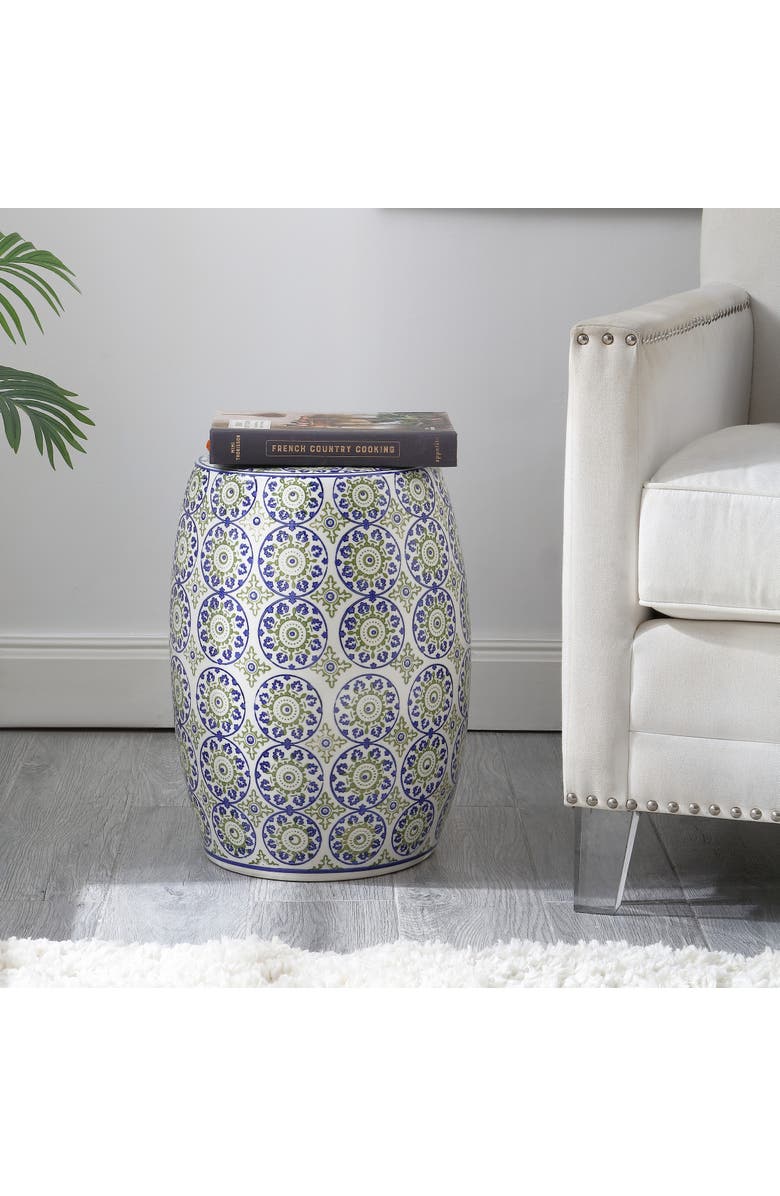 JONATHAN Y Lula 17.25" Suzani Ceramic Garden Stool, Alternate, color, Blue/Green