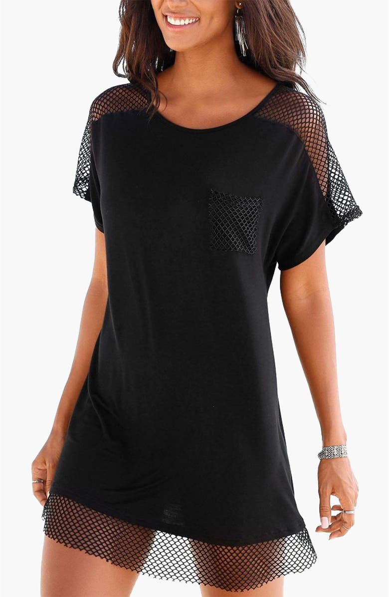 LASCANA Mesh Insert Cover Up, Main, color, Black