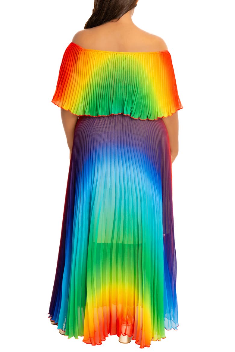 Floral Pleated Off the Shoulder Maxi Dress, Alternate, color, MULTI