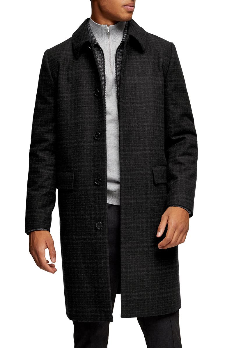 Topman Classic Fit Check Wool Coat, Main, color,