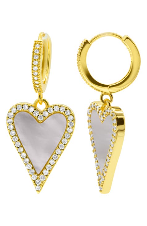 Crystal & Mother of Pearl Heart Drop Earrings