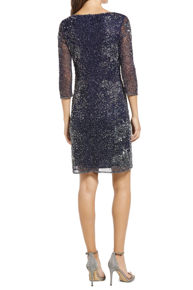 Beaded V-Neck Cocktail Dress, Alternate, color, NAVY