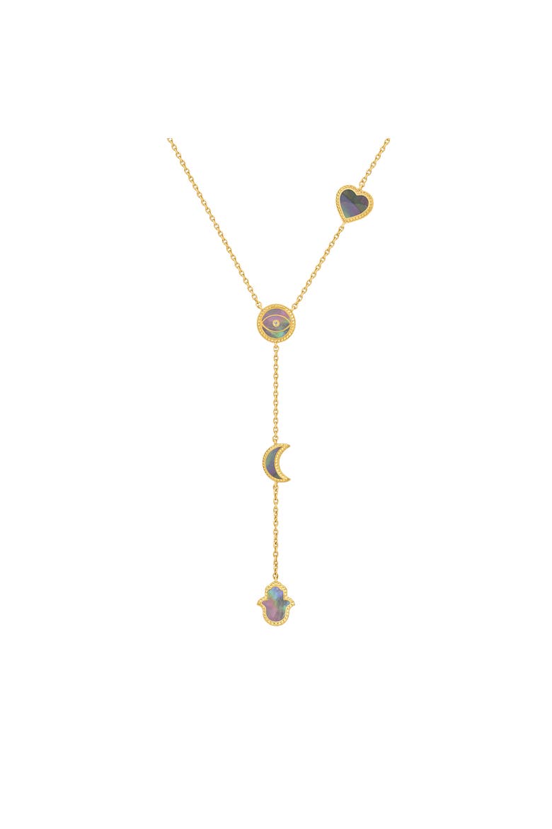 Patient Mind Multi-Symbol Mother of Pearl Necklace, Main, color, Gold/Grey