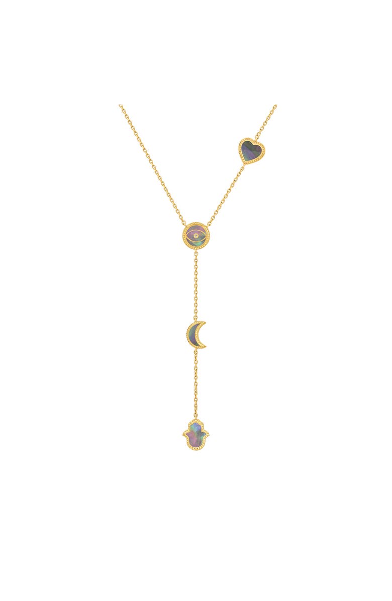 Karma and Luck Patient Mind Multi-Symbol Mother of Pearl Necklace, Main, color, Gold/Grey