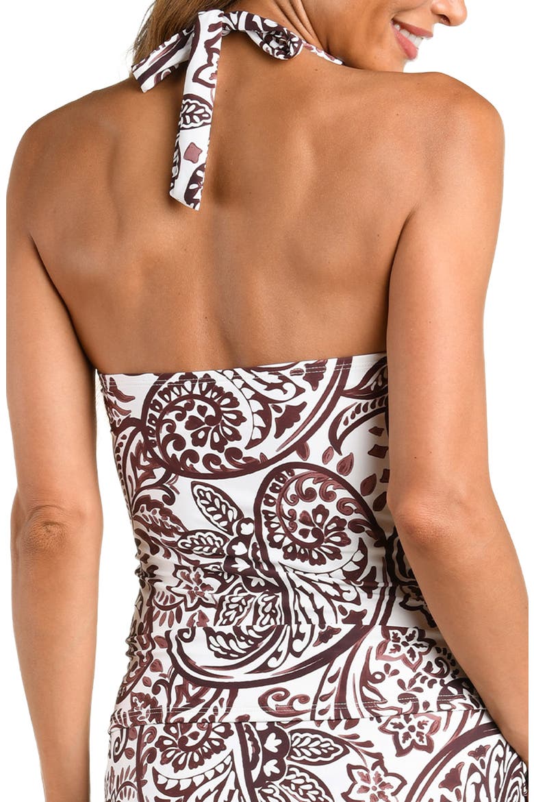 Painted Paisley Ruched Halter Tankini Top, Alternate, color, ESPRESSO