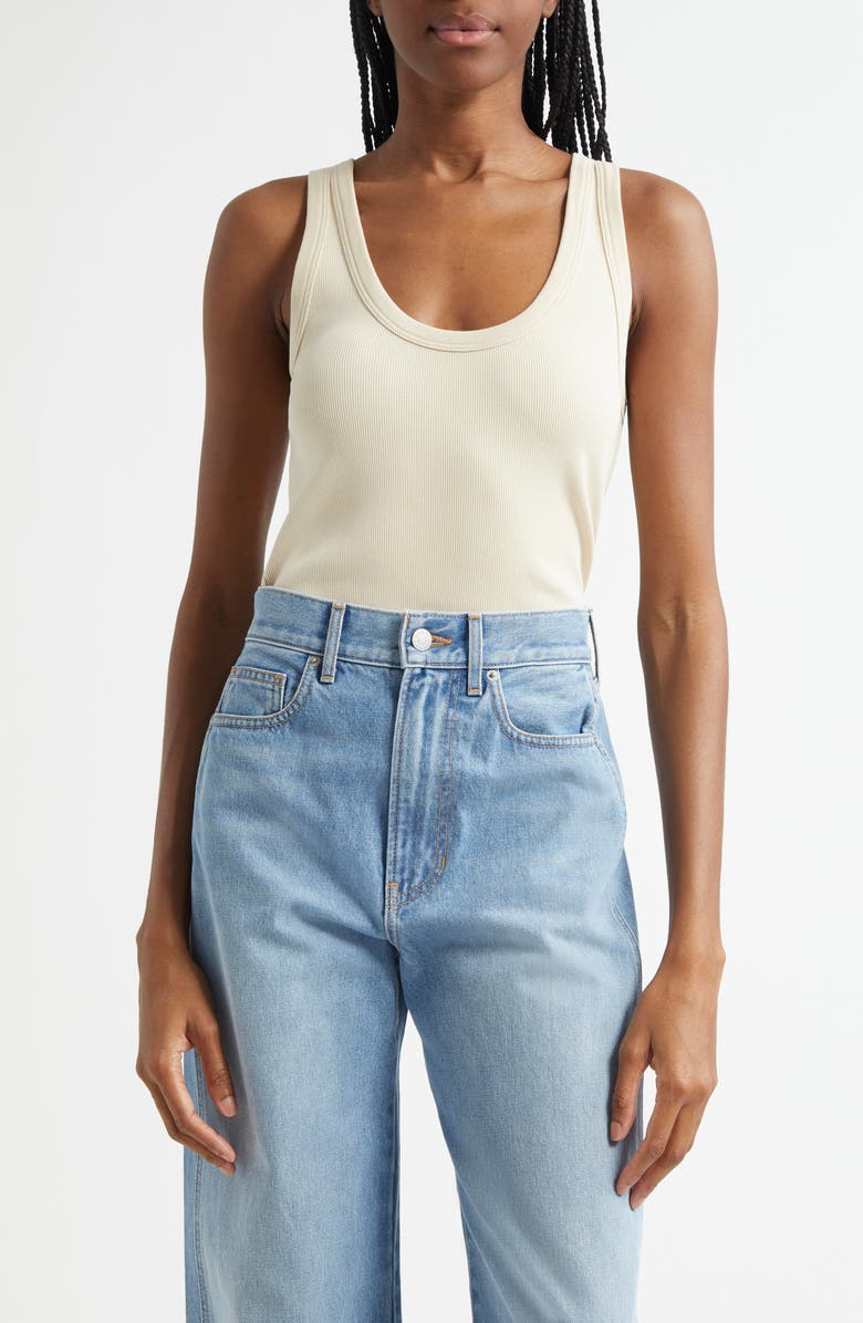 Veronica Beard Birke Stretch Cotton Tank, Main, color, Limestone