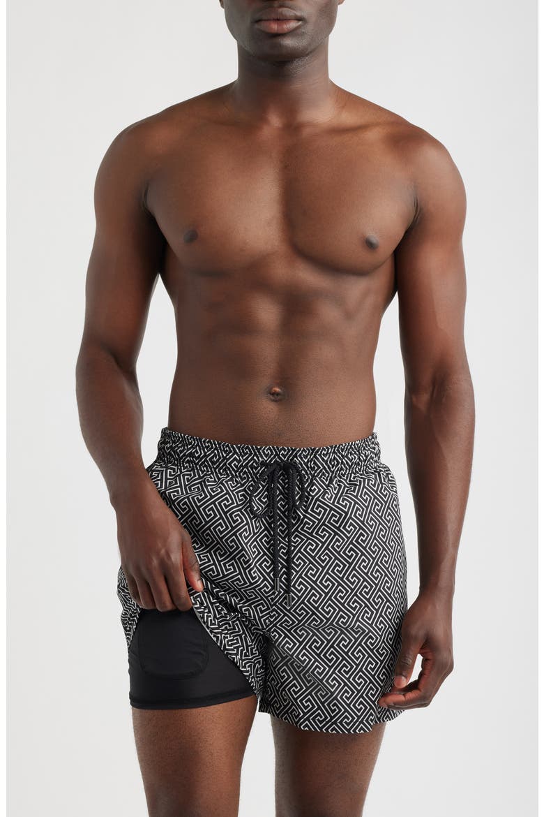 Cruz Print Swim Trunks, Alternate, color, BLACK