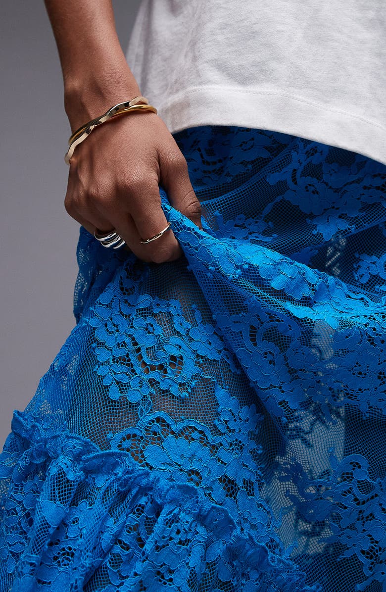 Topshop Sheer Lace Maxi Skirt, Alternate, color, Teal