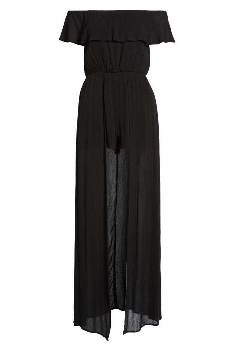 Gauze Maxi Romper, Alternate, color, BLACK