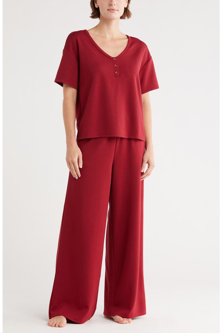 Scuba Knit Henley & Pants Lounge Set, Main, color, RHUBARB