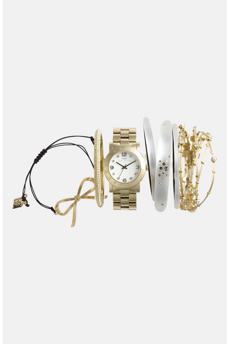 'Amy' Crystal Bracelet Watch, 36mm, Alternate, color, GOLD