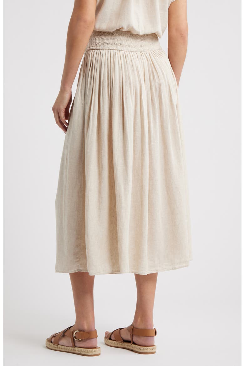 Pull-On Linen Blend Midi Skirt, Alternate, color, FLAX
