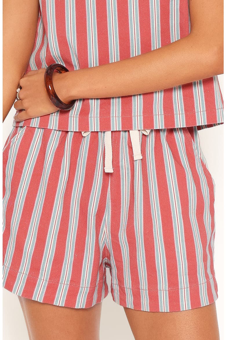 Marinda Stripe Cotton Drawstring Shorts, Main, color, RED STRIPE