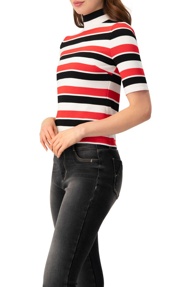 Striped Mock-Neck Knit Top, Alternate, color, Black-Red