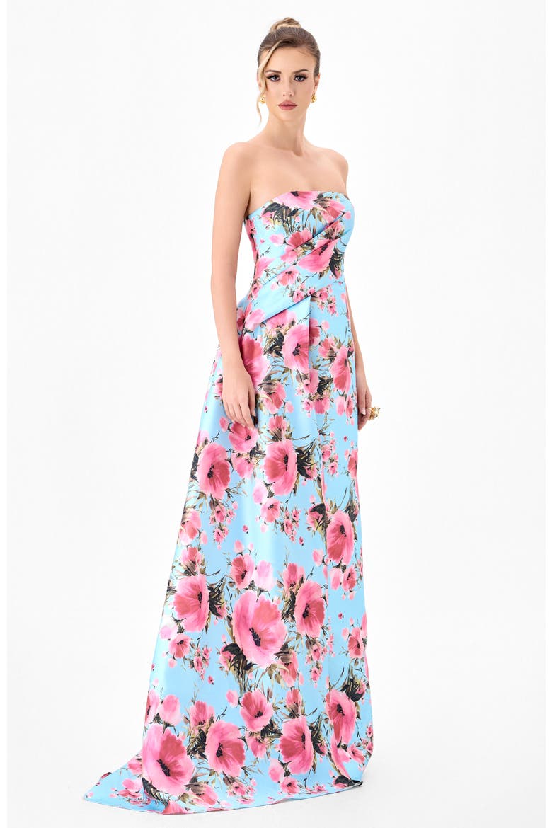 Zia Dramatic Sash Gown, Alternate, color, BLUE/PINK PRINT