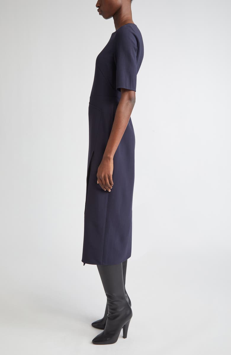 Lafayette 148 New York Faux Wrap Stretch Wool Midi Dress, Alternate, color, Ink