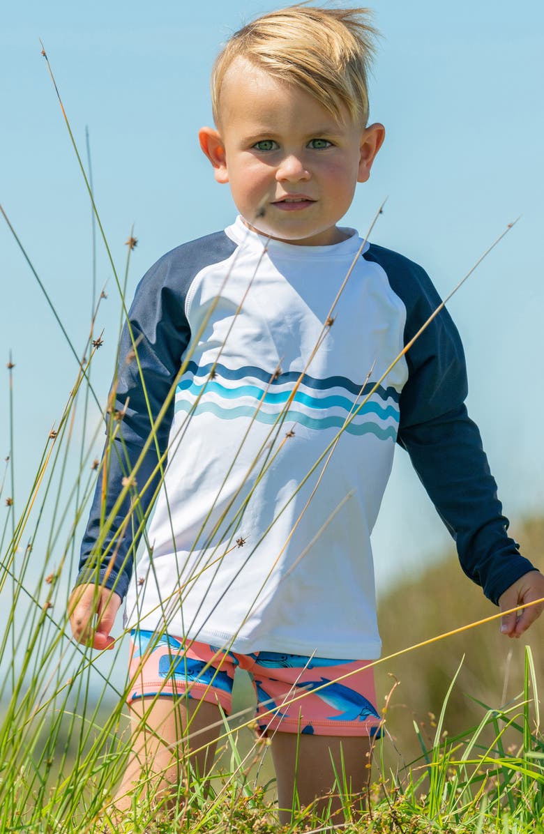 Snapper Rock Whale Tail Long Sleeve Two-Piece Rashguard Swimsuit, Alternate, color, Peach