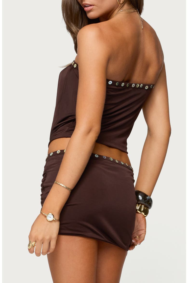 Giana Iridescent Button Keyhole Strapless Top, Alternate, color, DARK-BROWN