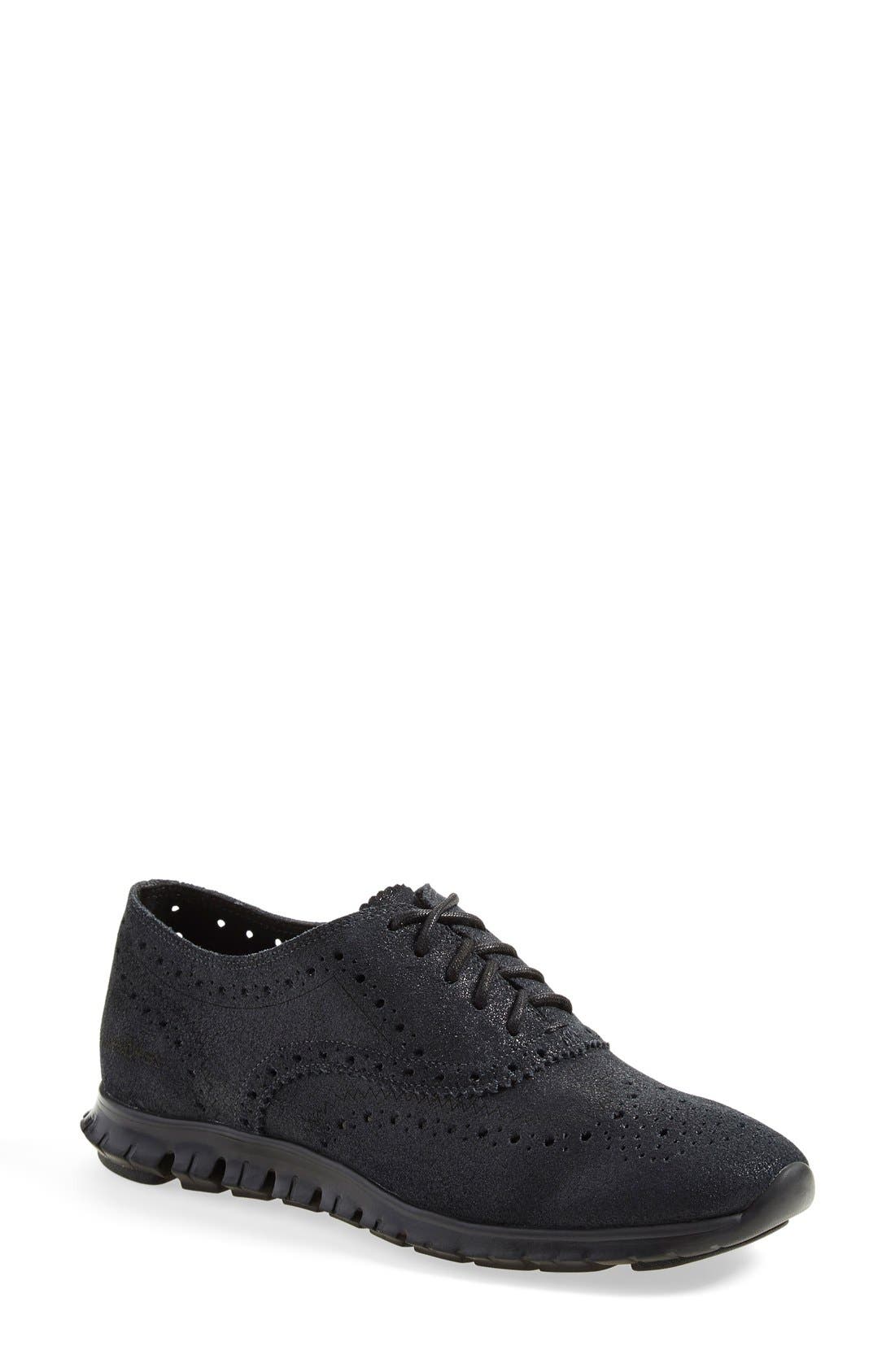 'ZerøGrand' Perforated Oxford, Main, color, BLACK SUEDE