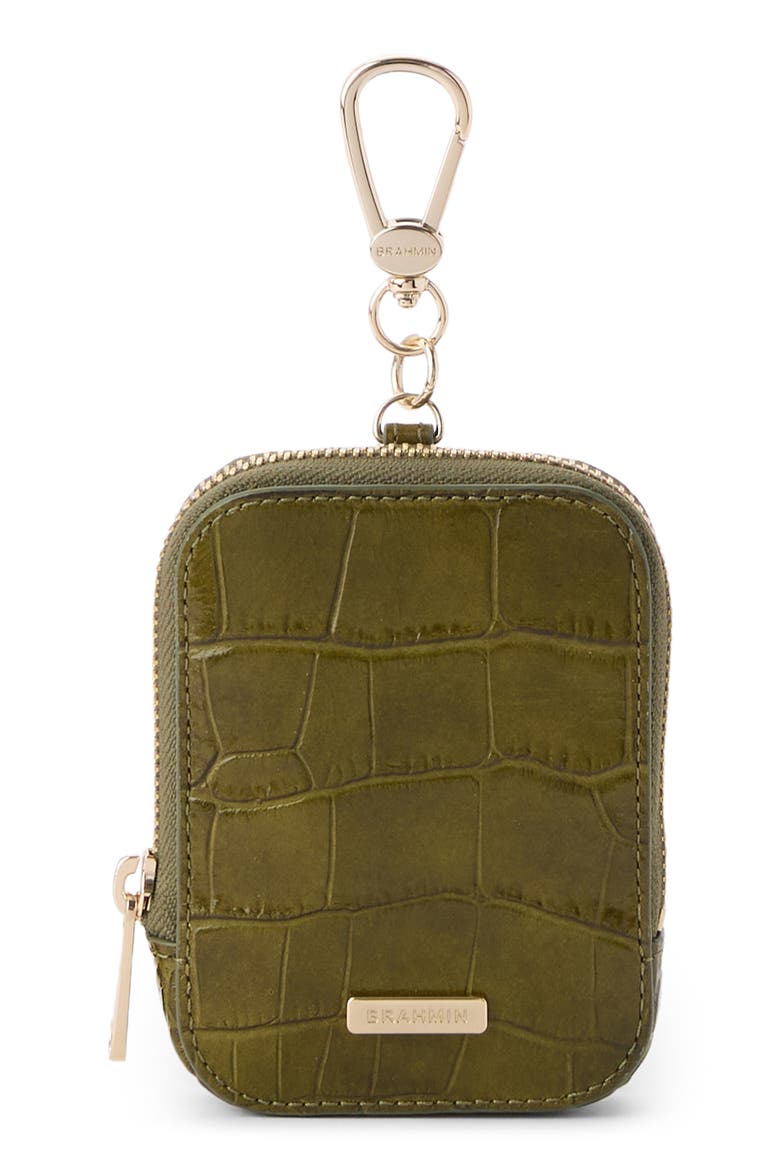 Katelynn Croc Embossed Leather Coin Pouch, Main, color, OLIVE