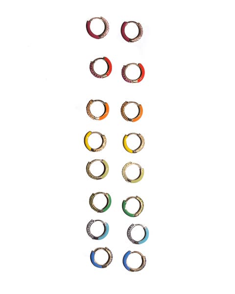 Enamel Sparkle Huggies in 14K Gold