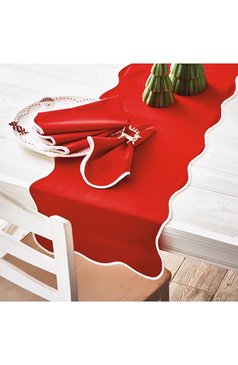 tag Red Scallop Table Runner Cotton Christmas Decor Machine Washable, Alternate, color, Red