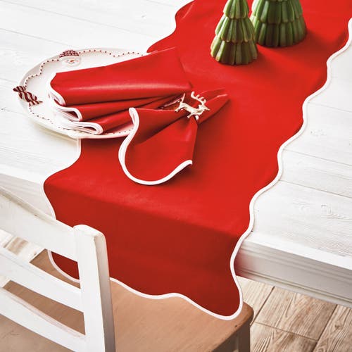 Tag Red Scallop Table Runner Cotton Christmas Decor Machine Washable In Red