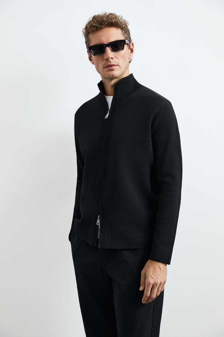 Men's Two-way Zip Mock Neck Knit Cardigan, Alternate, color, Black