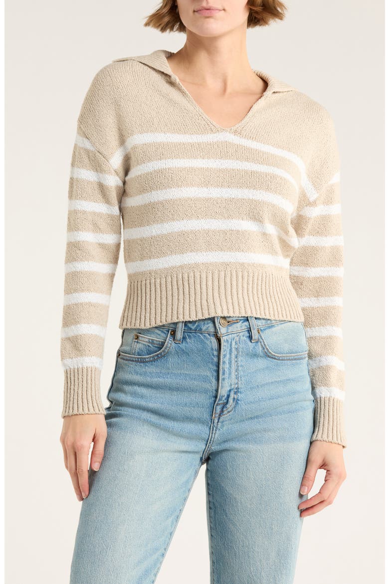 V-Neck Striped Sweater, Main, color, OATMEAL/ WHITE