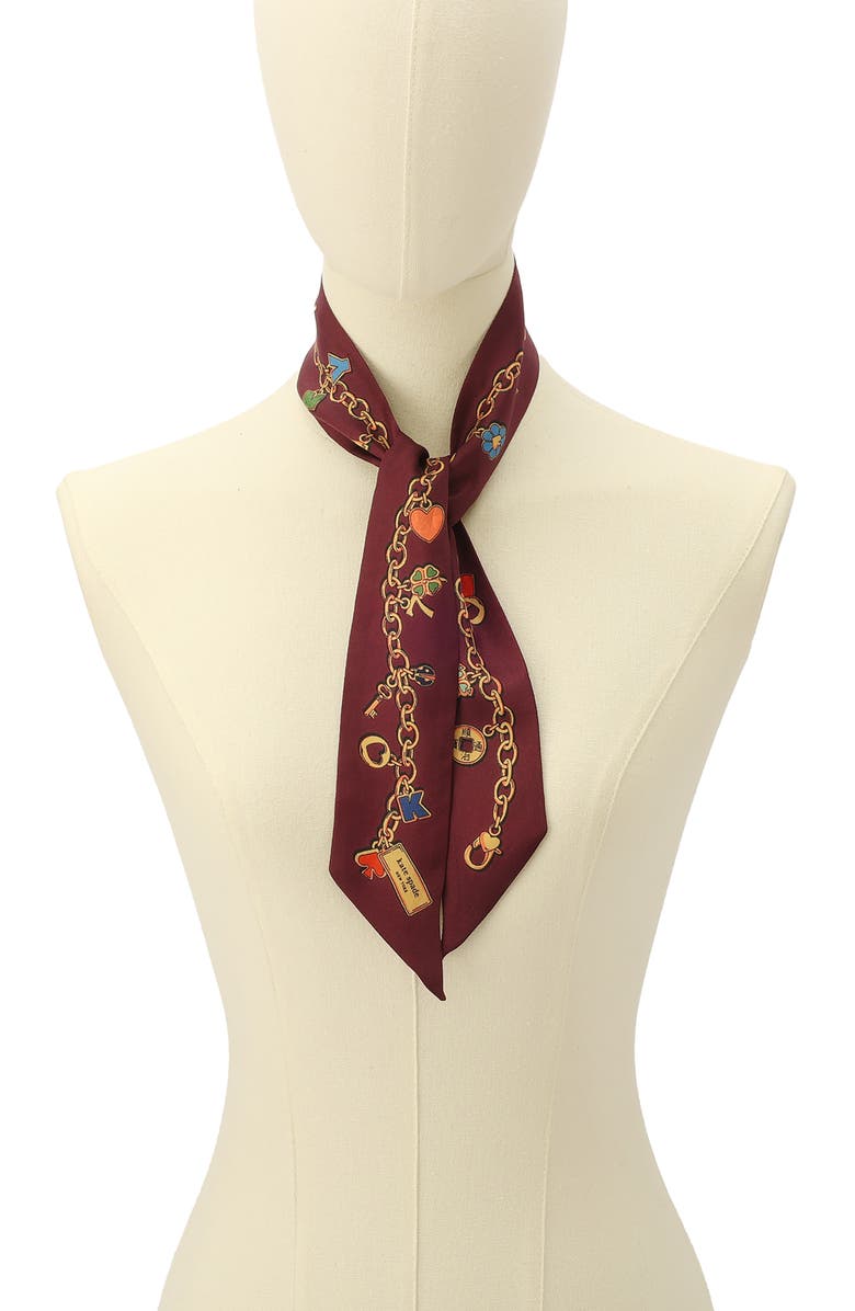 Kate Spade New York lucky charms skinny silk scarf, Alternate, color, Burgundy Multi