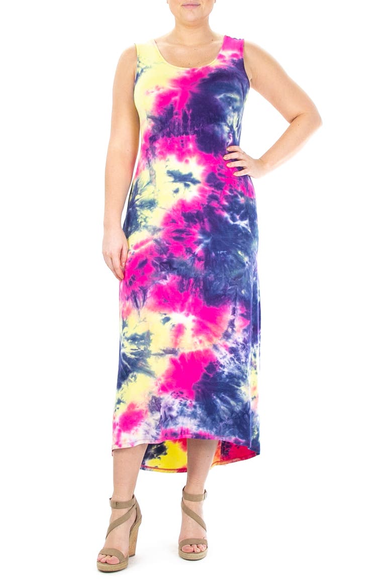 High-Low Tie Dye Maxi Dress, Main, color, NAVY/ PINK MULTI